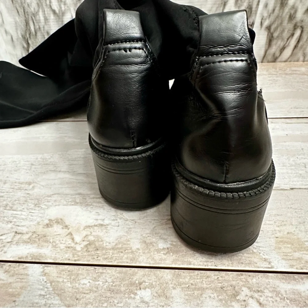 Zara Womens Sz 36 US 6 Black Stretch Knee High Boots Lug Bottom Wide Shaft Moto